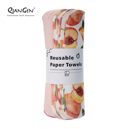 QianGen Fruit Series 10 x 12" Cloth Paper Towels - Vibrant Washable & Reusable Paper Towel | Eco-Friendly Unpaper Towels Roll for Kitchen - 24 count roll