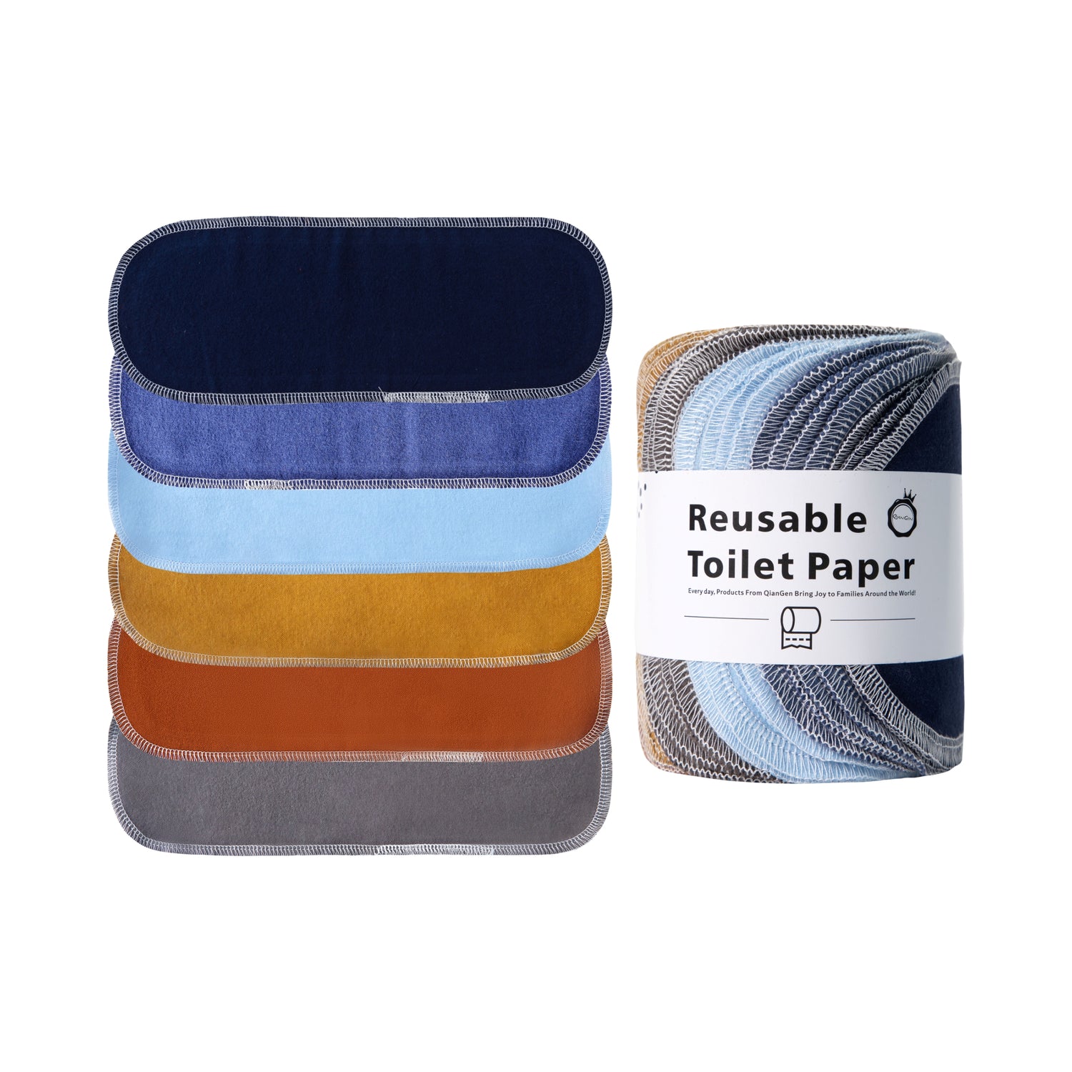 Soft Arctic Blue cotton flannel reusable toilet paper roll designed for bidets and zero waste bathrooms