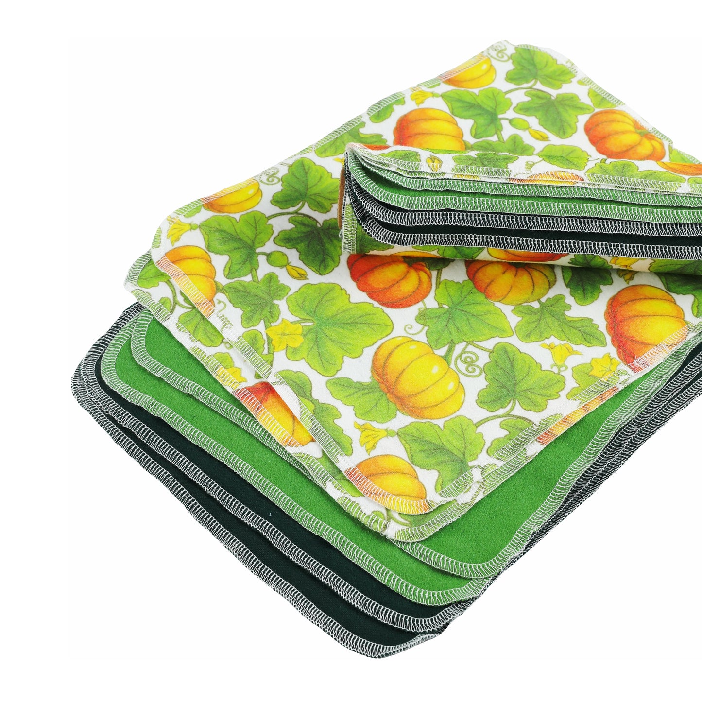 Fall pumpkin pattern cloth napkins flat lay Halloween thanksgiving decor