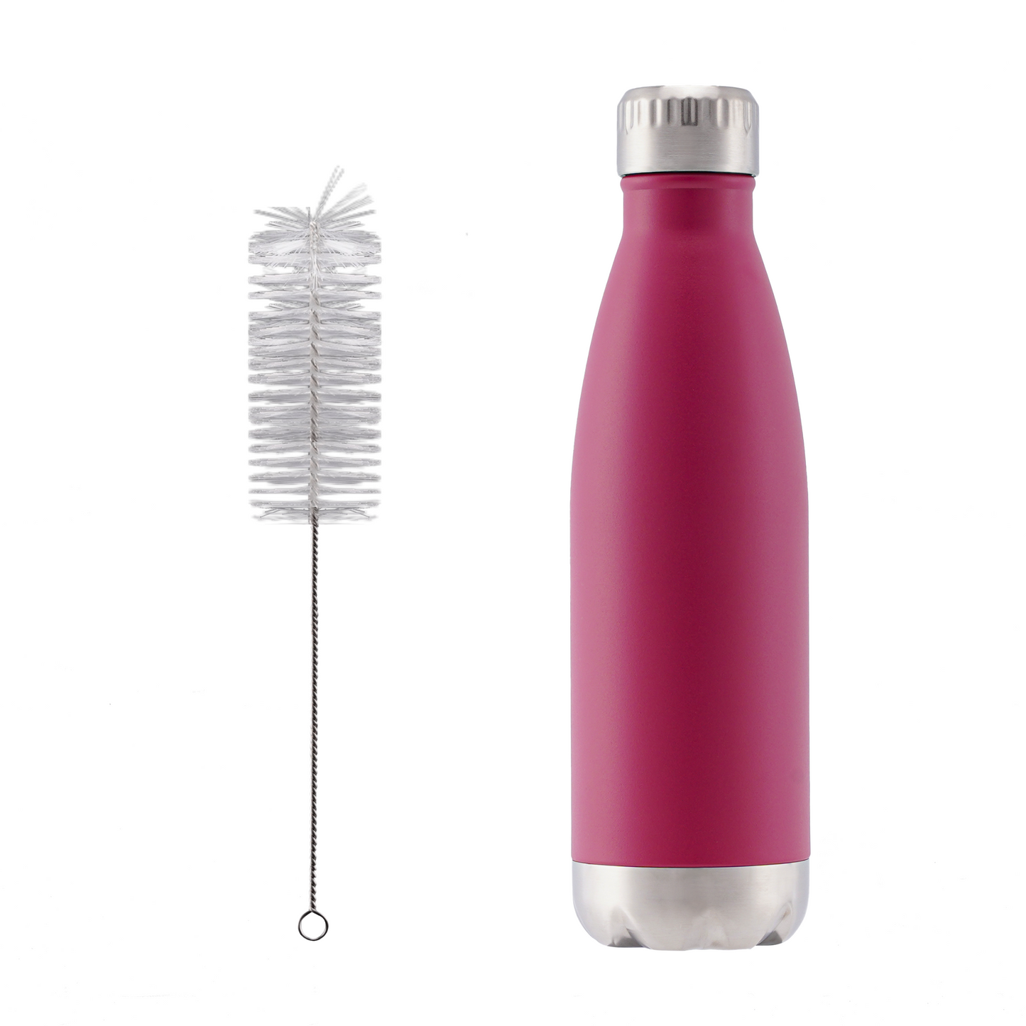 Berry pink magenta insulated bottle with cleaning brush