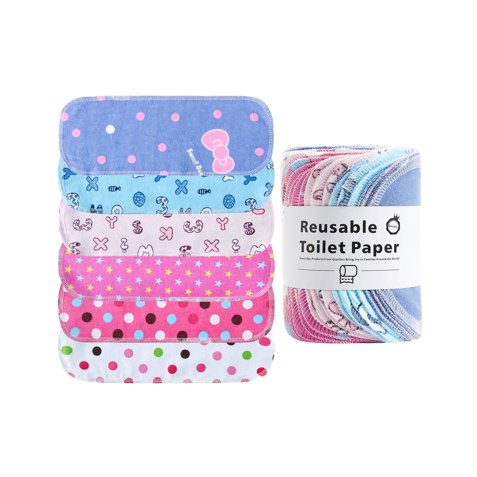 Cute colored dots and bows reusable toilet paper for nursery bathroom
