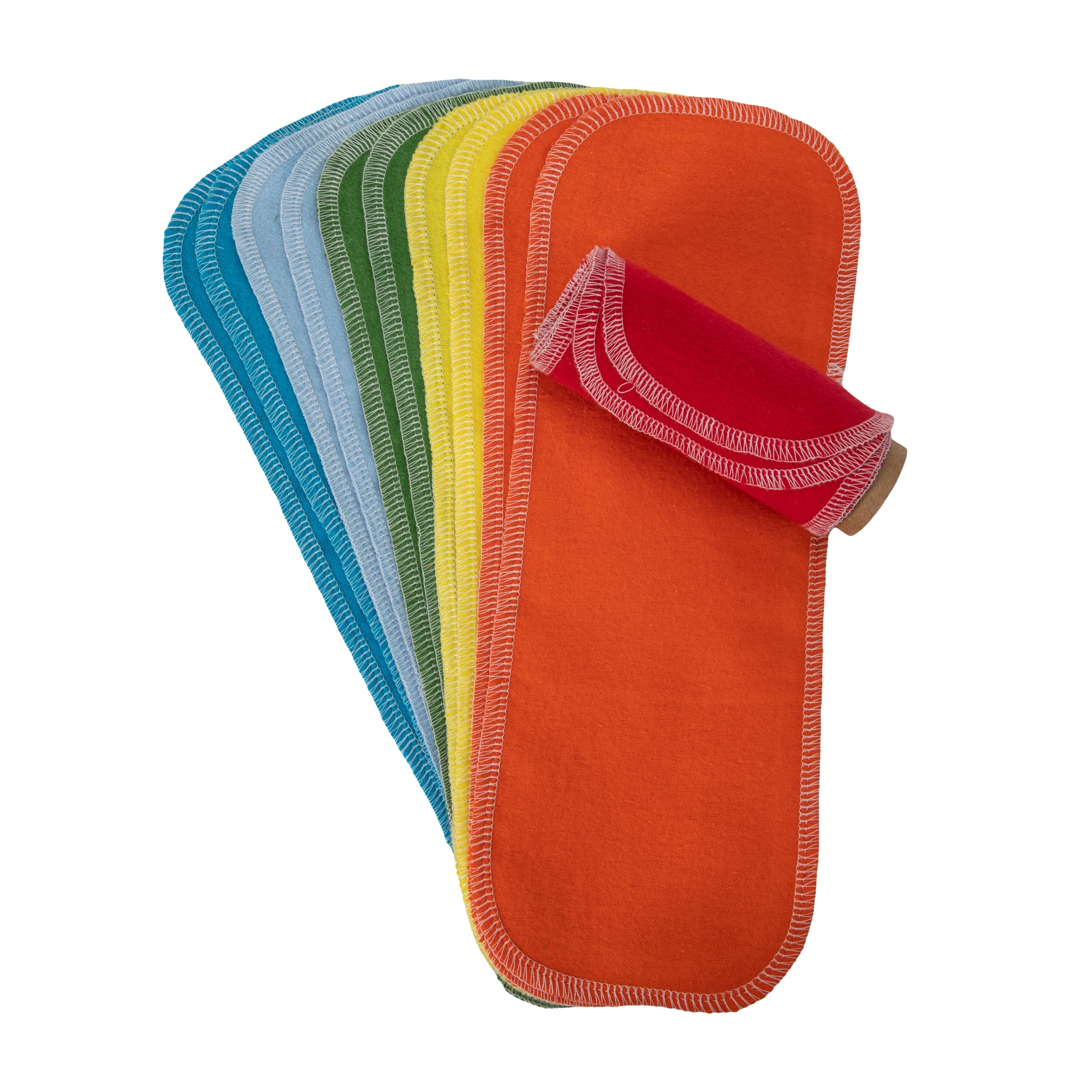 Fan fold display of bright rainbow cotton flannel family cloth