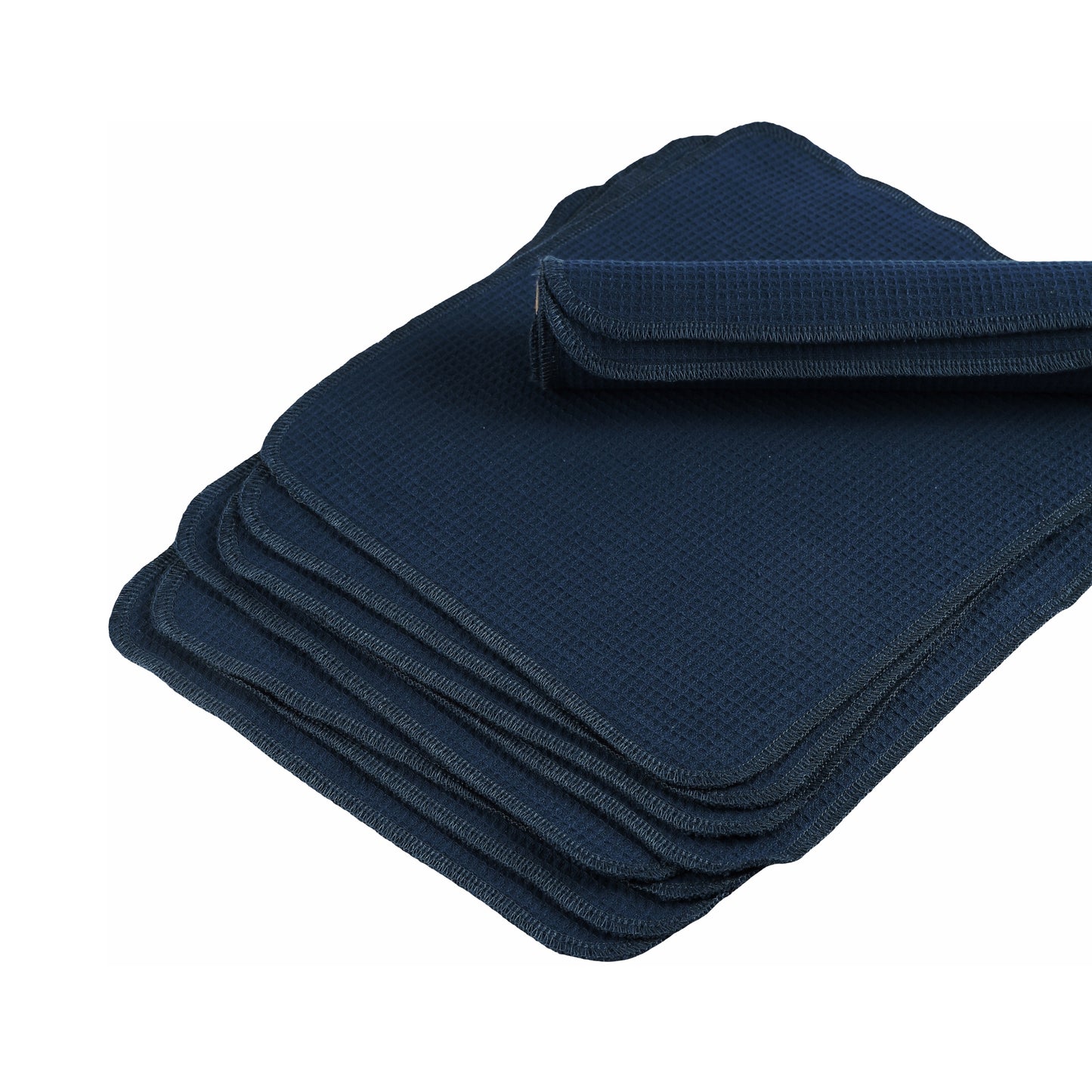 Stacked deep navy blue waffle dish rags absorbent cotton