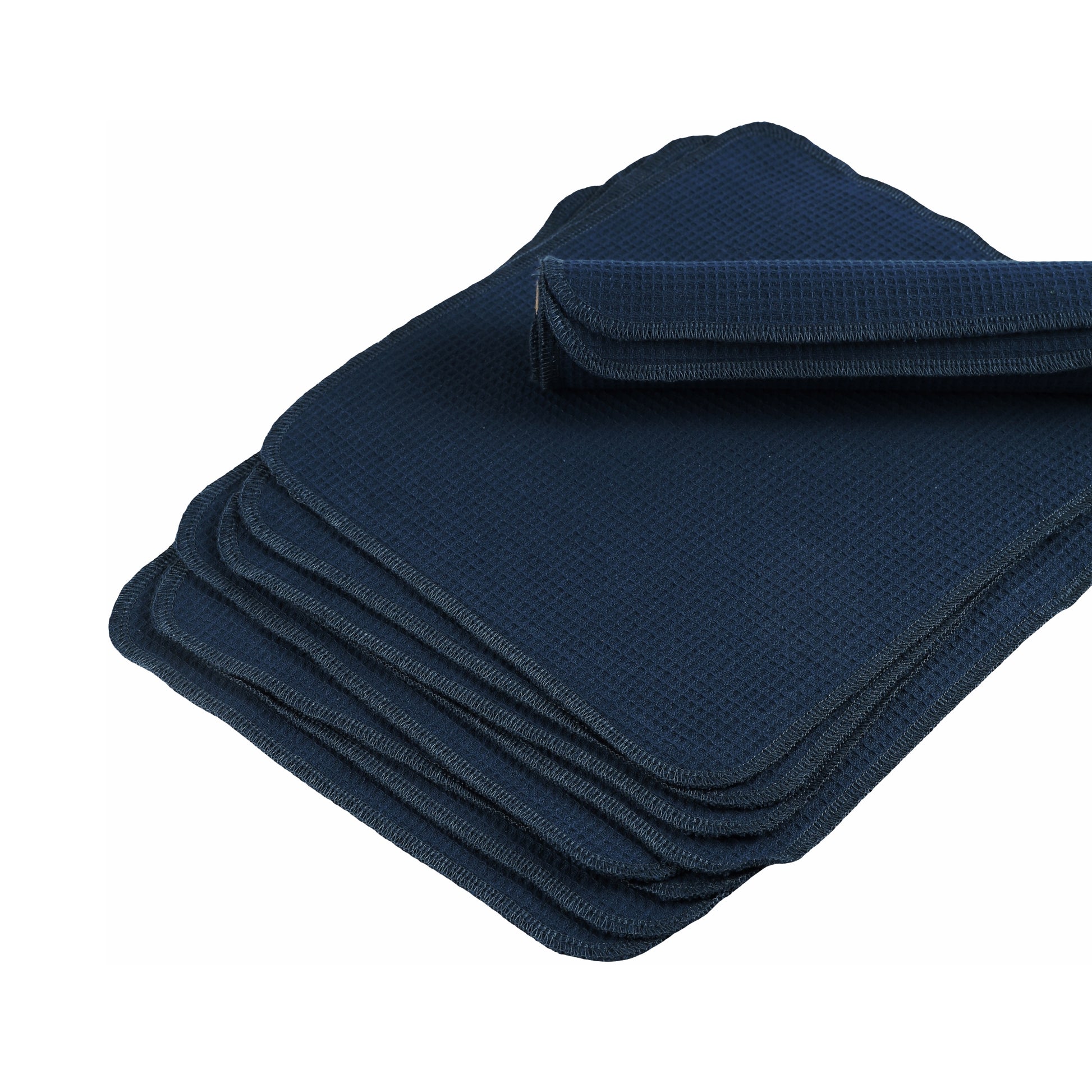 Stacked deep navy blue waffle dish rags absorbent cotton