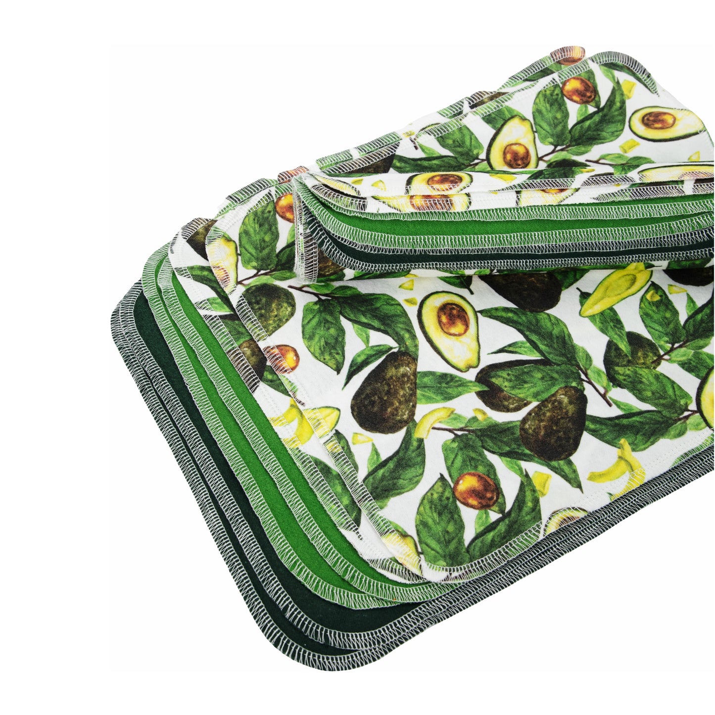 Green avocado pattern unpaper towels flat lay modern kitchen aesthetics