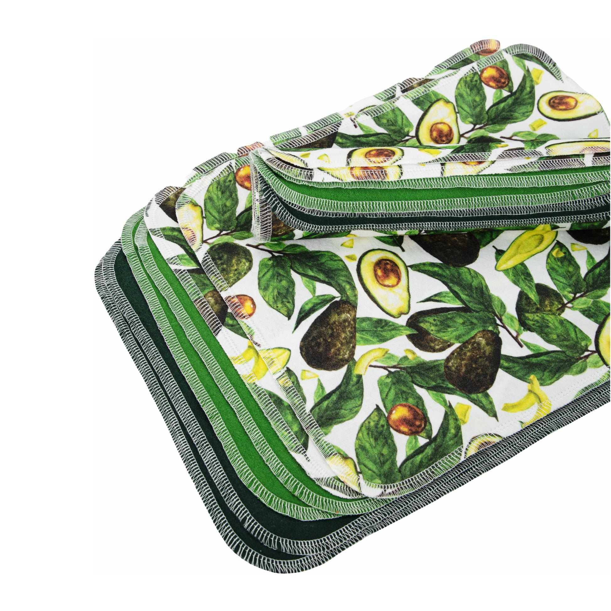 Green avocado pattern unpaper towels flat lay modern kitchen aesthetics