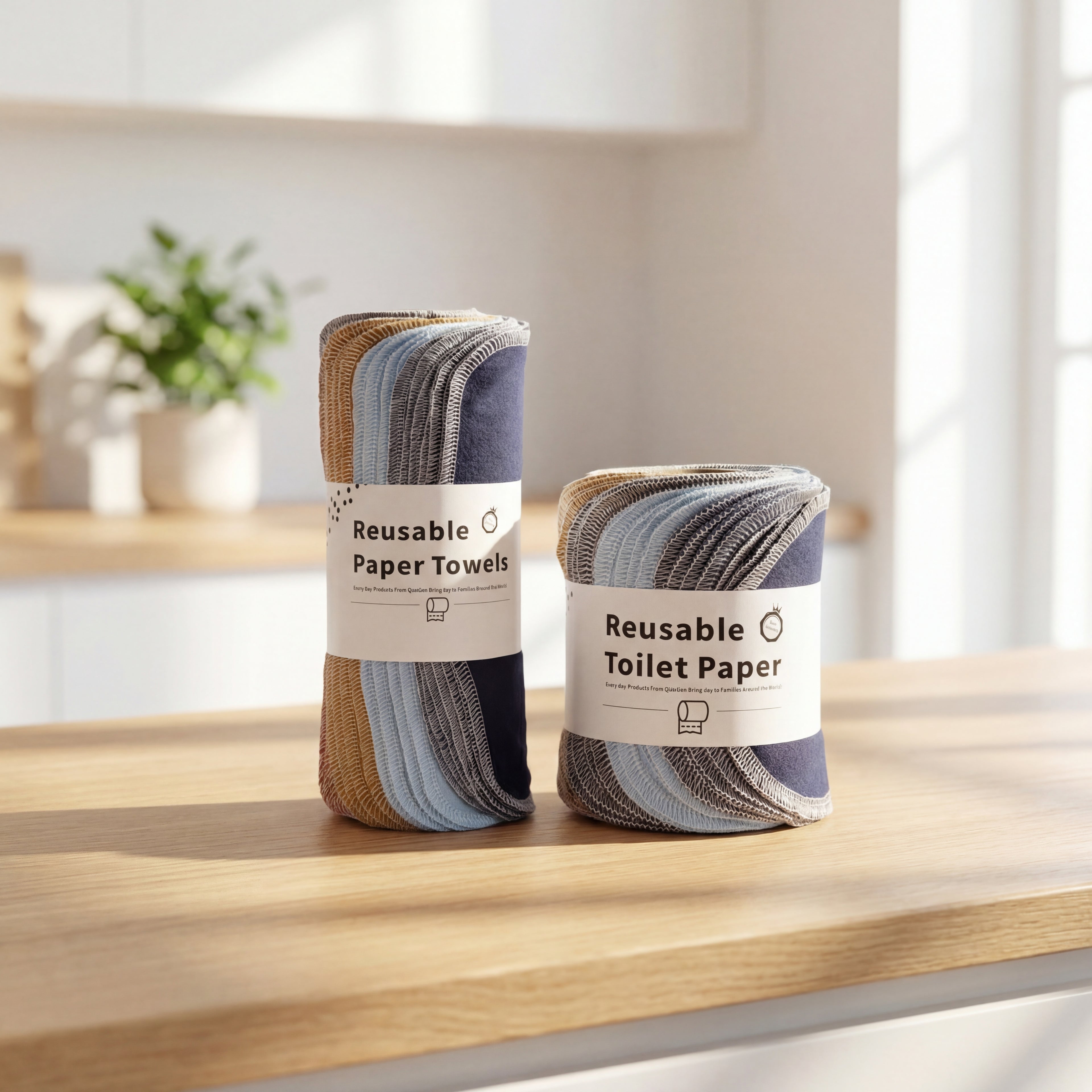 Kingen Home sustainable kitchen decor featuring colorful reusable paper towels on roll replacing disposable waste