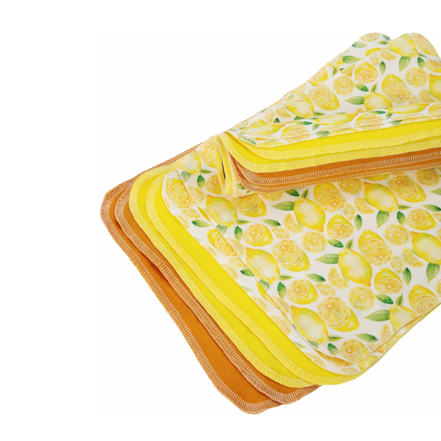  Flat lay lemon pattern cotton flannel napkins soft texture stacked view