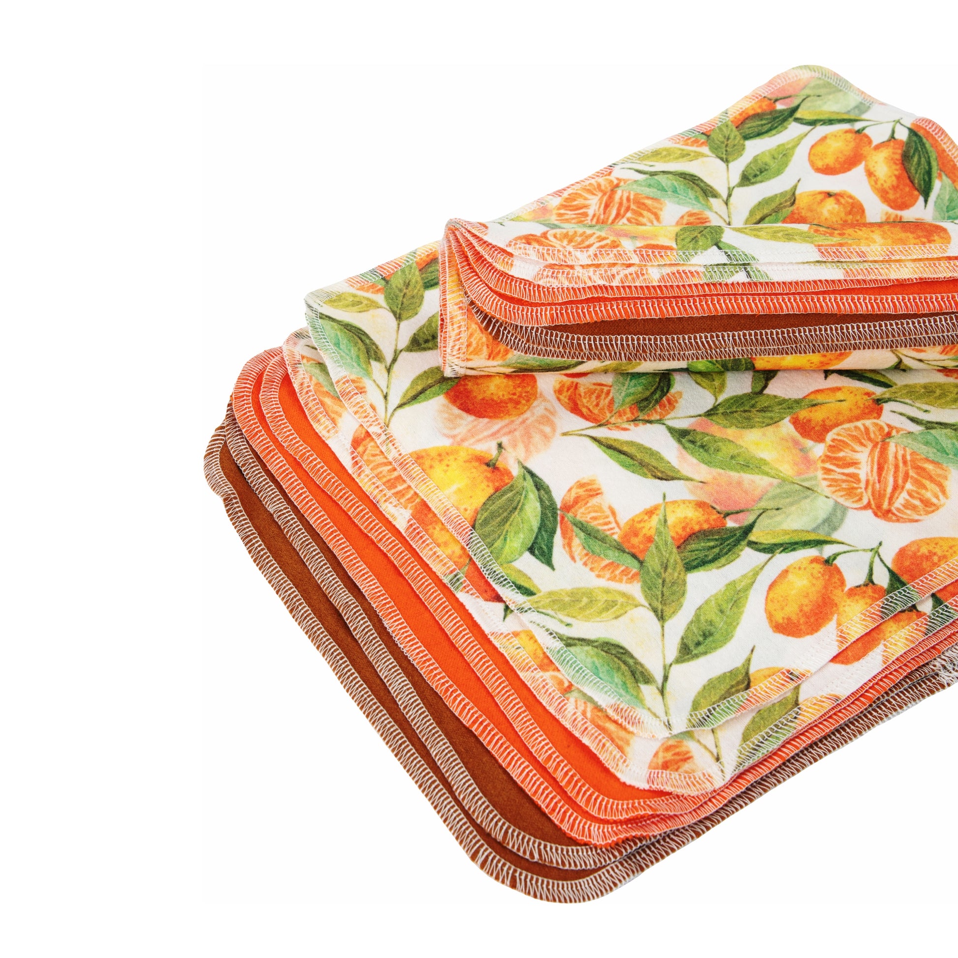 Orange fruit print cloth napkins flat view soft flannel texture detail
