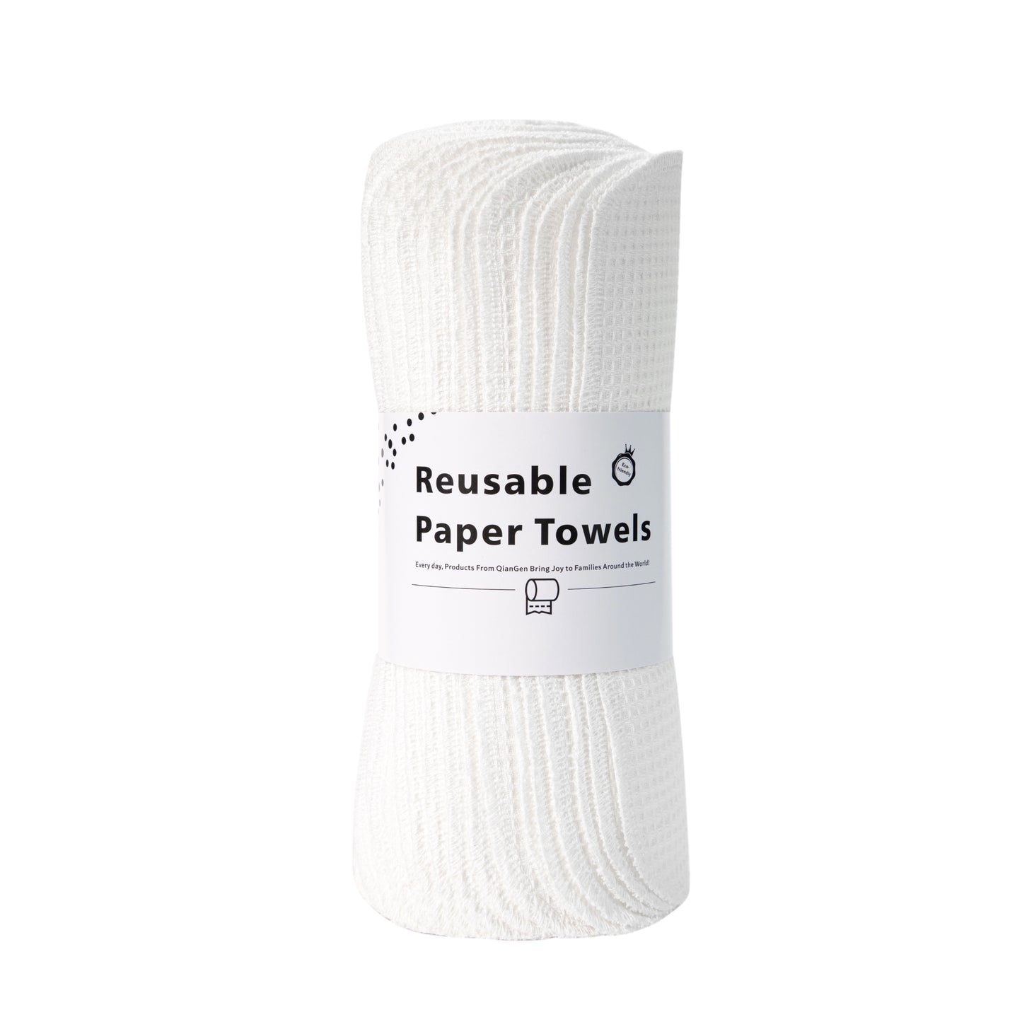 Pure white waffle weave kitchen towels on roll bleach safe