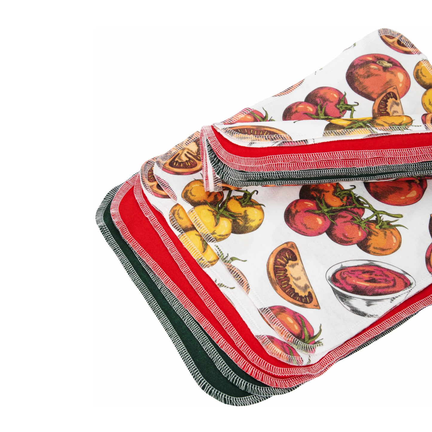 Tomato garden vegetable pattern cloth napkins flat lay Italian kitchen theme