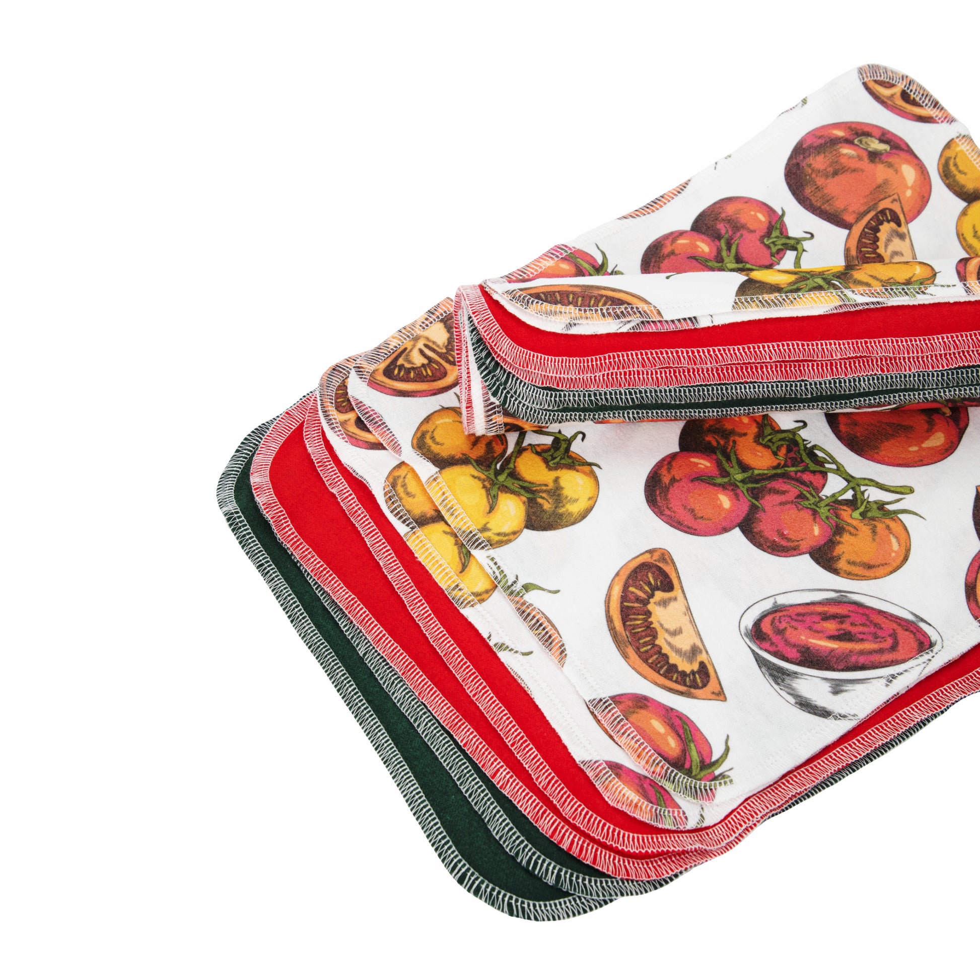 Tomato garden vegetable pattern cloth napkins flat lay Italian kitchen theme