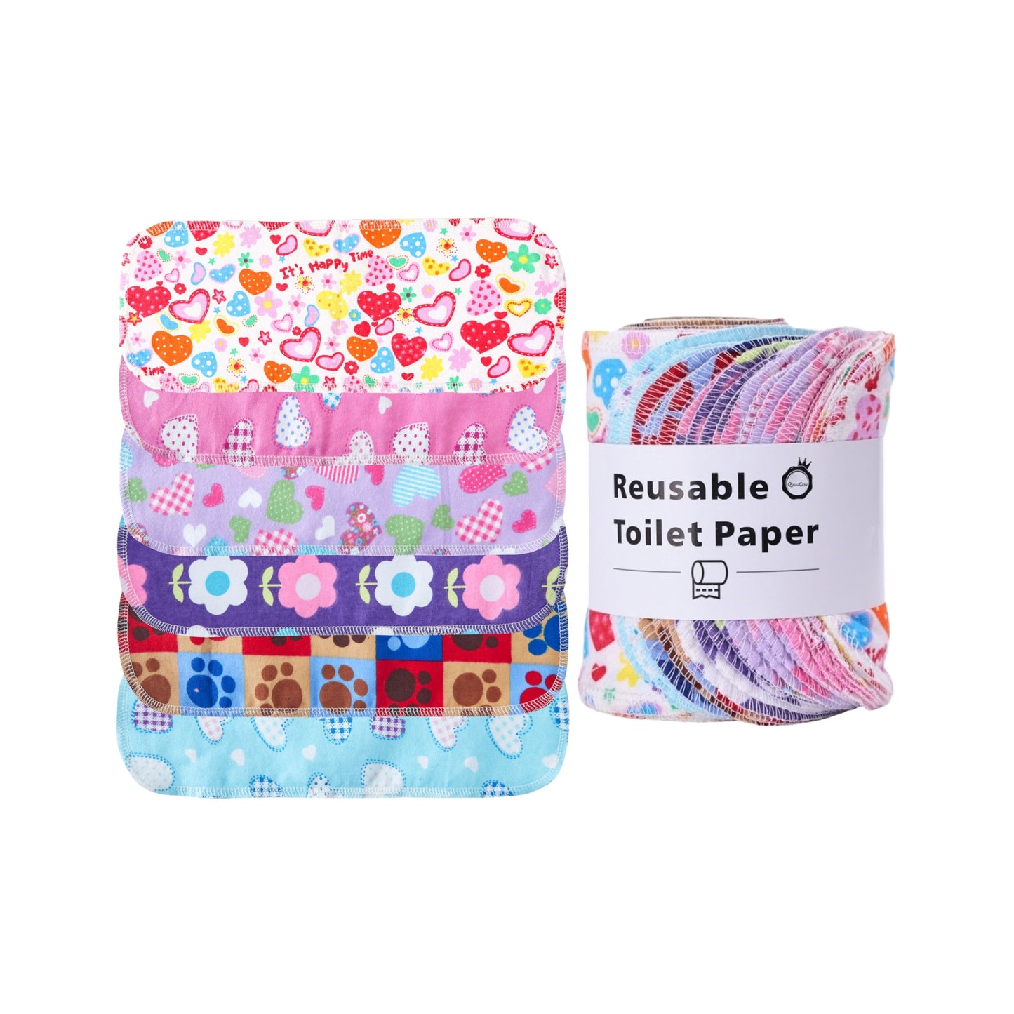 Surprise Prints variety reusable toilet paper roll fun hearts and paws