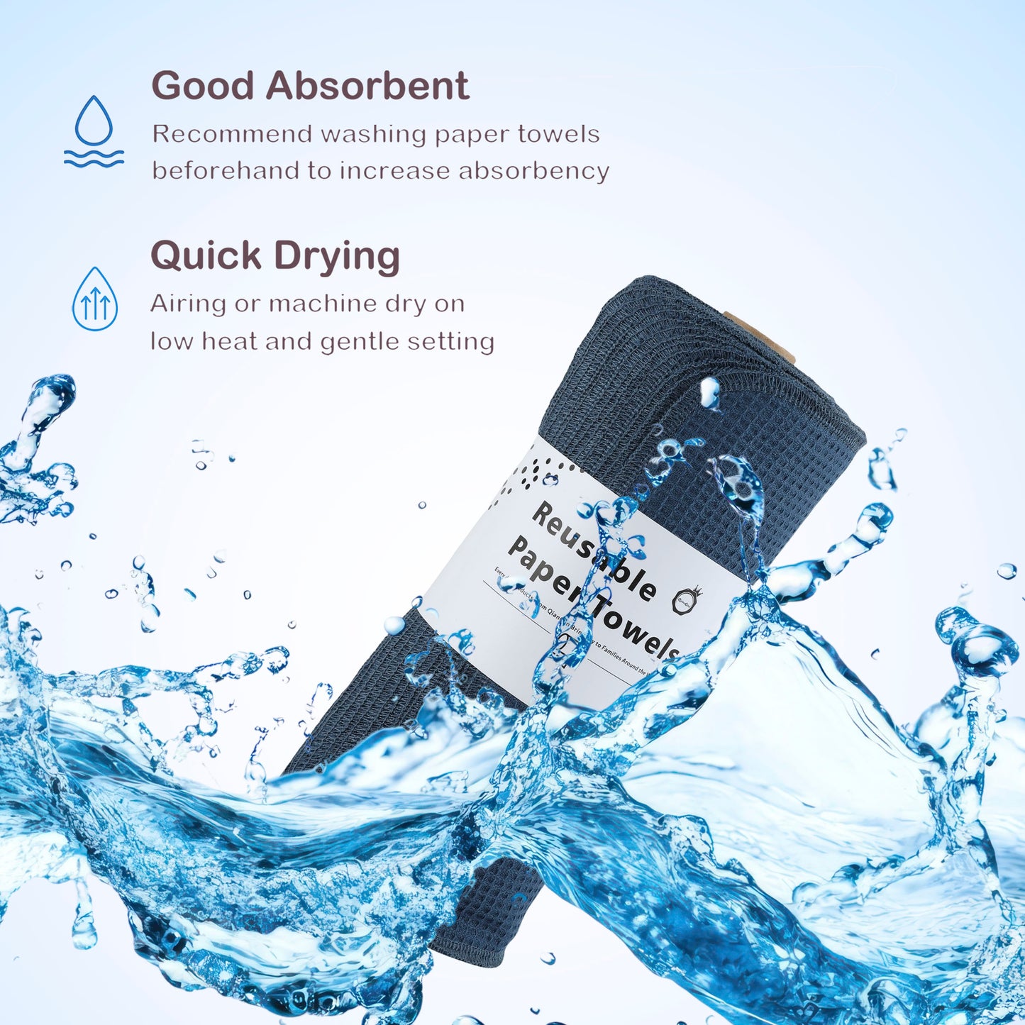 High absorbency demonstration of waffle weave cotton towel water splash