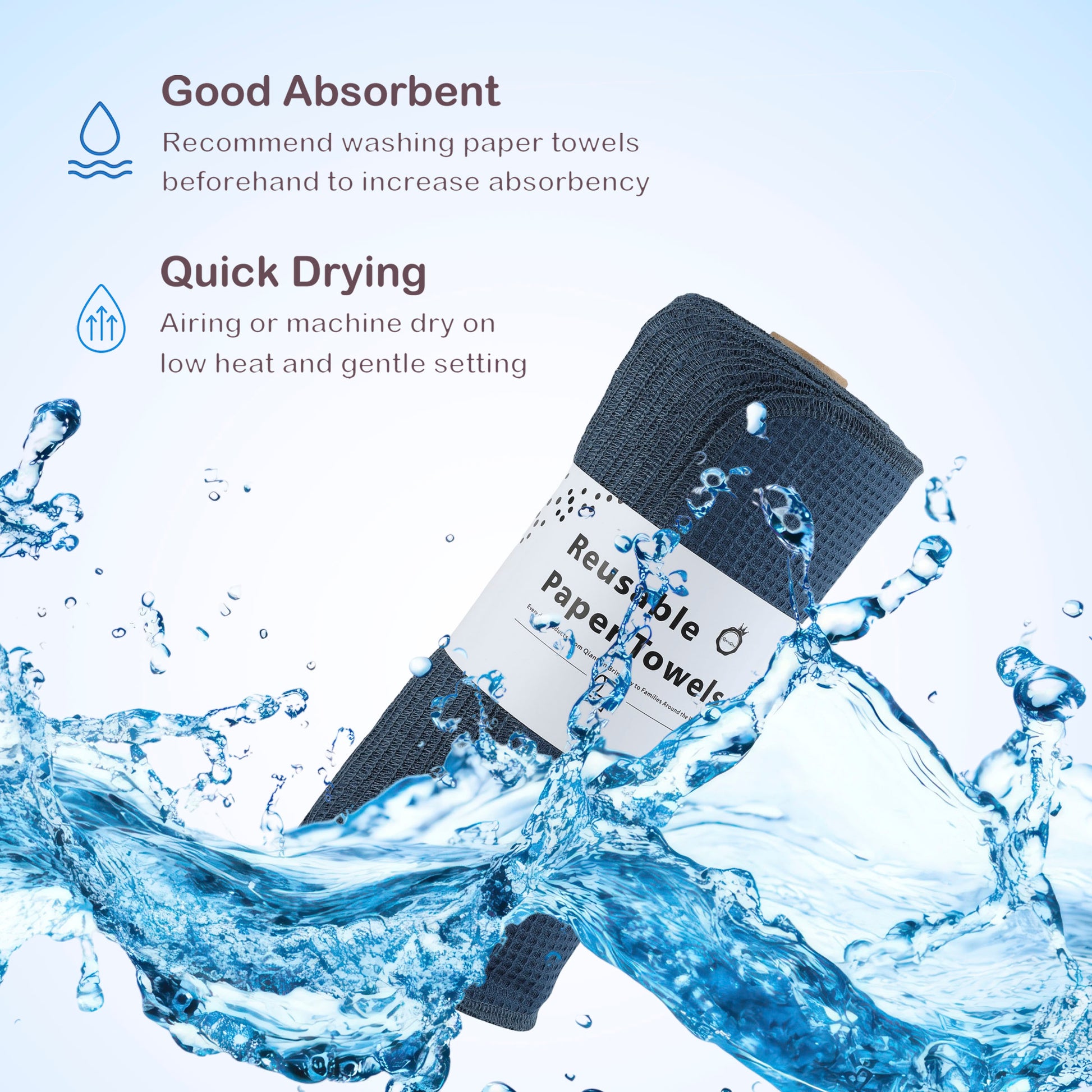 High absorbency demonstration of waffle weave cotton towel water splash