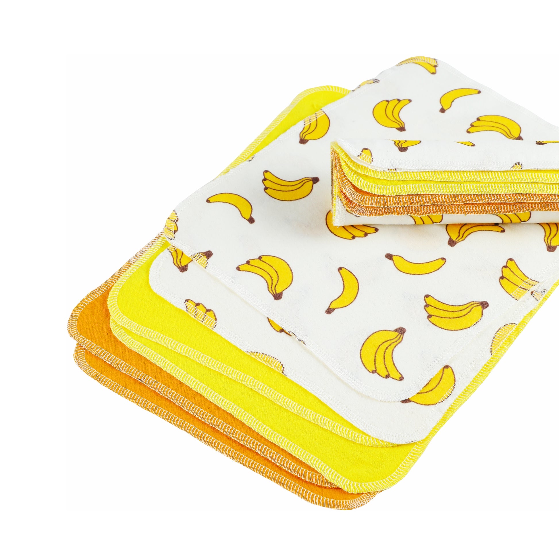 Yellow banana fruit pattern reusable towels stacked fun kitchen prints